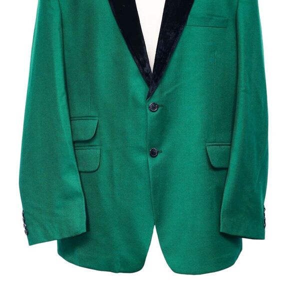 Mens Blazer Green Wool Velvet Formal Tuxedo Jacket Wedding Party Sport Coat 48R - Picture 5 of 7